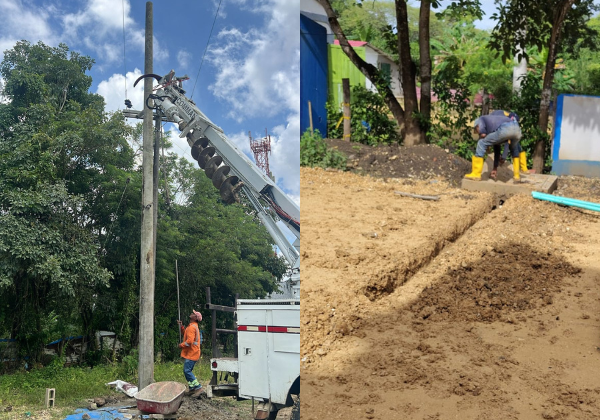 Instalación de postes eléctricos para el sistema de distribución de media tensión en Lunamare, fortaleciendo el suministro energético del proyecto