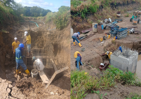 Construcción de los imbornales en la Calle 1 y Calle 2 de Lunamare, sistema que asegura el drenaje adecuado y la continuidad de las vías internas durante la temporada invernal